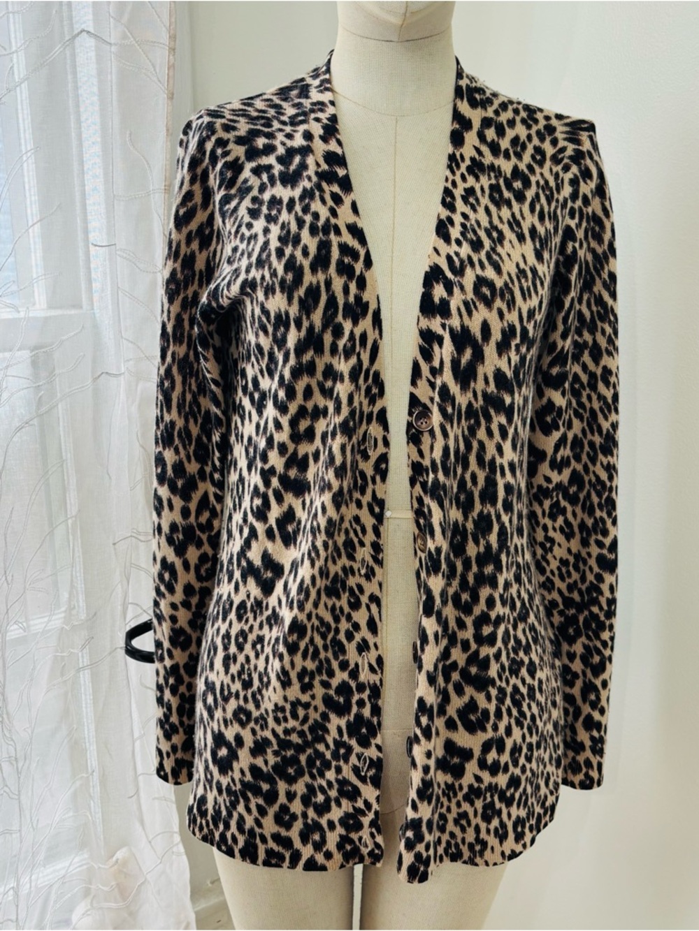 Leopard Print Open-Front Women's Cardigan Sweater - Brown/Black - Picture 3 of 6